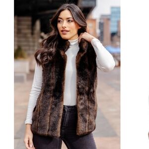 Fabulous Furs Brown Faux Fur Vest Women’s Luxe Cozy Layering Piece
